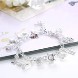925 Silver Moon Heart Lock Cross Bracelet Wedding Engagement Jewelry
