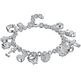 925 Sterling Silver Moon Heart Lock Cross Bracelet Charm