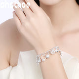 925 Silver Moon Heart Lock Cross Bracelet Women Wedding Jewelry