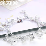 925 Silver Moon Heart Lock Cross Bracelet Women Wedding Jewelry
