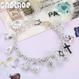 925 Silver Moon Heart Lock Cross Bracelet Women Wedding Jewelry