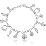 925 Silver Moon Heart Lock Cross Bracelet Women Wedding Jewelry