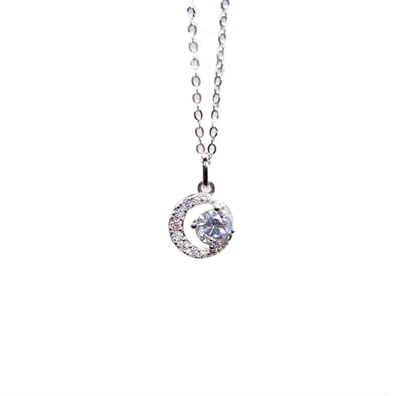 925 Silver Moon Necklace with Zircon Clavicle Chain