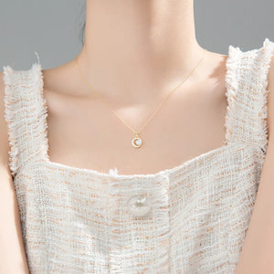 925 Silver Moon Necklace with Zircon Clavicle Chain