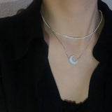 925 Silver Moon Necklace Shell Clavicle Chain Party Jewelry