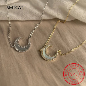 925 Silver Moon Necklace Shell Clavicle Chain Party Jewelry