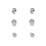 925 Silver Moon Star Zircon Earring Set of 3 Mini Stud CZ Women Jewelry