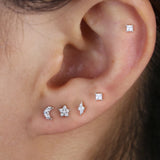 925 Silver Moon Star Zircon Earring Set of 3 Mini Stud CZ Women Jewelry