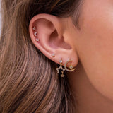 925 Silver Moon Star Zircon Earring Set of 3 Mini Stud CZ Women Jewelry