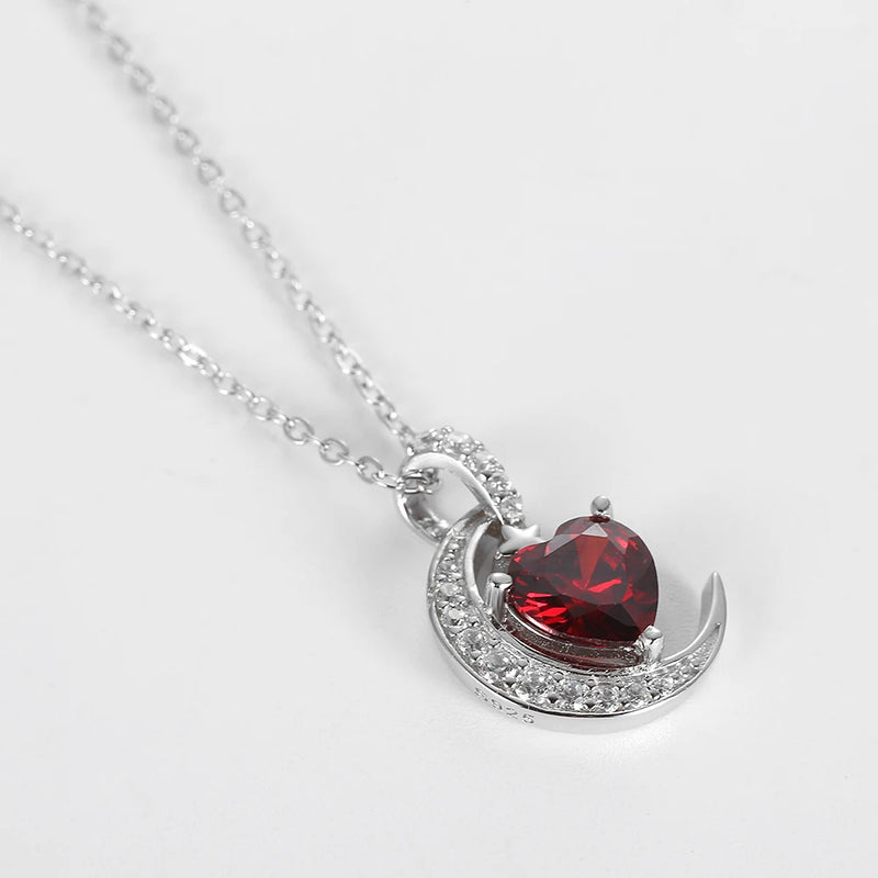 925 Silver Moon Star Crystal Heart Zircon Pendant Necklace Women Choker