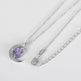925 Silver Moon Star Crystal Heart Zircon Pendant Necklace Women Choker