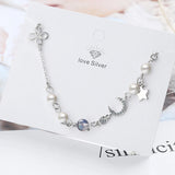 925 Silver Moon Star Pearl Charms Bracelet Zircon