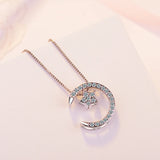 925 Silver Moon Star Pendant Necklaces Austrian Crystal Women 4 Ways Necklace