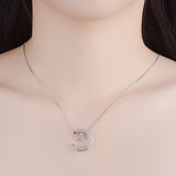 925 Silver Moon Star Pendant Necklaces Austrian Crystal Women 4 Ways Necklace