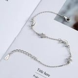 925 Silver Moon Star Zircon Charm Bracelet for Women