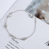 925 Silver Moon Star Zircon Charm Bracelet for Women