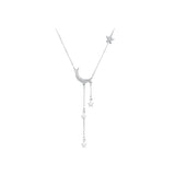 925 Silver Moon Star Tassel Necklace Zircon Choker Wedding Jewelry