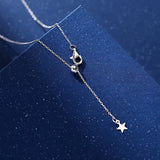925 Silver Moon Star Tassel Necklace Zircon Choker Wedding Jewelry