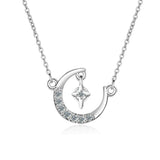 925 Silver Moon Stars Charm Pendant Necklace for Women