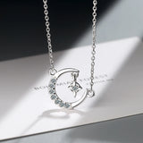 925 Silver Moon Stars Charm Pendant Necklace for Women