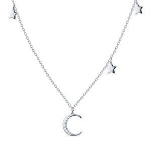 925 Silver Moon Stars Charm Pendant Necklaces for Women
