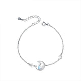 925 Silver Moon Stone Cat Chain Bracelet Women Dainty Fine Jewelry