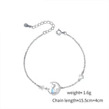 925 Silver Moon Stone Cat Chain Bracelet Women Dainty Fine Jewelry