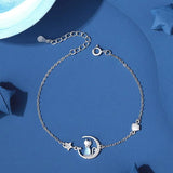 925 Silver Moon Stone Cat Chain Bracelet Women Dainty Fine Jewelry