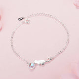 925 Silver Moon Stone Cat Charm Bracelet for Women