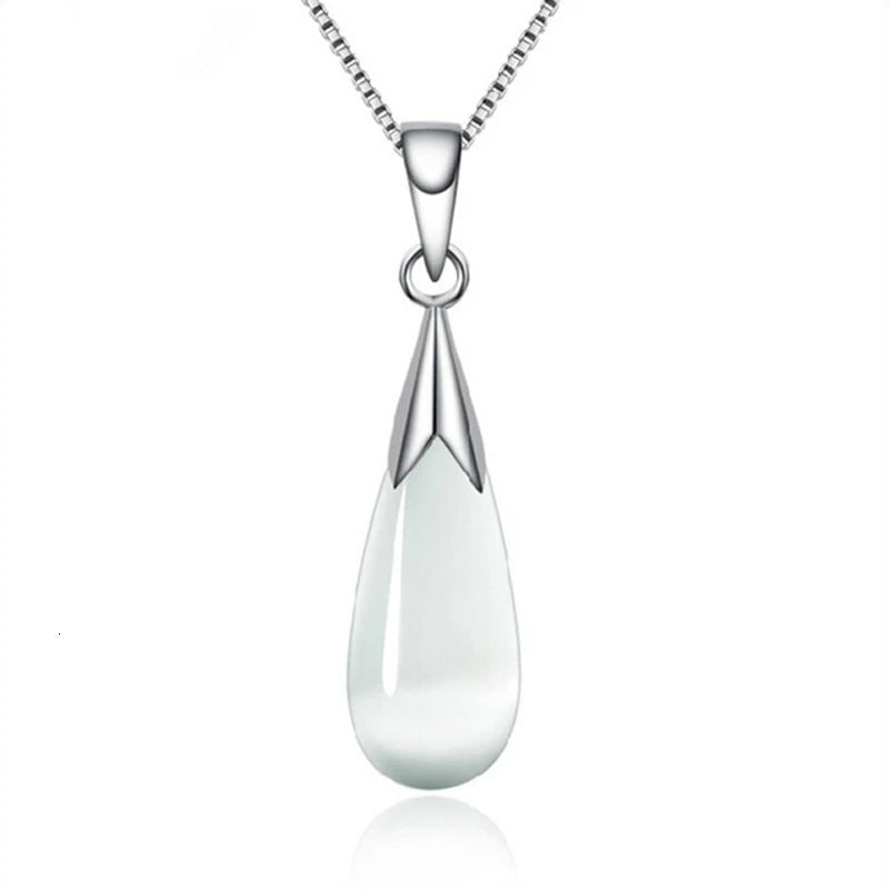 925 Silver Moonlight Opal Water Droplets Pendant Necklace
