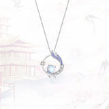 925 Silver Moonstone Bead Flower Charm Choker Necklace