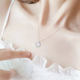 925 Silver Moonstone Bead Flower Charm Choker Necklace
