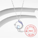 925 Silver Moonstone Bead Flower Charm Choker Necklace