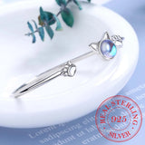925 Silver Moonstone Cat Ear Bangle Bracelet Pet Paw Footprint Bangle
