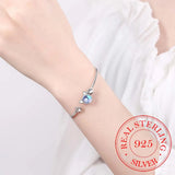 925 Silver Moonstone Cat Ear Bangle Bracelet Pet Paw Footprint Bangle