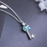 925 Silver Moonstone Planet Key Necklace for Women