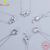 925 Silver Moonstone Planet Key Necklace for Women
