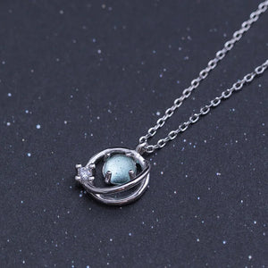 925 Silver Moonstone Planet Key Necklace for Women