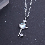925 Silver Moonstone Planet Key Necklace for Women