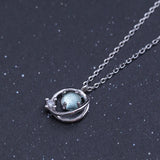 925 Silver Moonstone Planet Key Necklace for Women