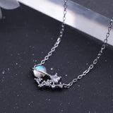 925 Silver Moonstone Planet Key Necklace for Women