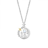 925 Silver Moonstone Star Castle Necklace Women Platinum Jewelry
