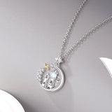 925 Silver Moonstone Star Castle Necklace Women Platinum Jewelry