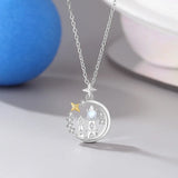 925 Silver Moonstone Star Castle Necklace Women Platinum Jewelry