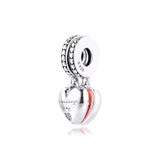 925 Silver Mother Daughter Love Hearts Charm, Pink Enamel Fit Bracelets