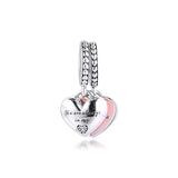 925 Silver Mother Daughter Love Hearts Charm, Pink Enamel Fit Bracelets