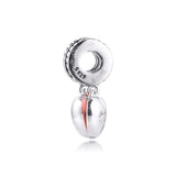 925 Silver Mother Daughter Love Hearts Charm, Pink Enamel Fit Bracelets