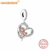 925 Silver Mother & Child Heart Dangle Charms Bead Bracelet Necklace