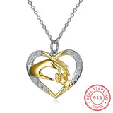 925 Silver Mom Child Big Hand Hold Little Hand Heart Necklace