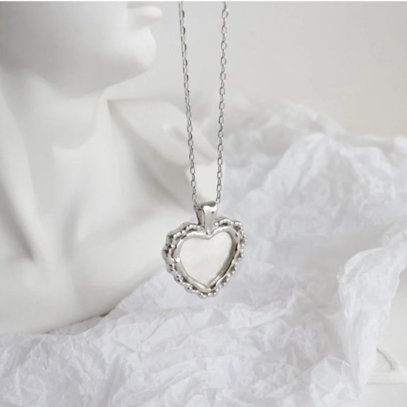 Sterling Silver Mother of Pearl Abalone Shell Heart Necklace